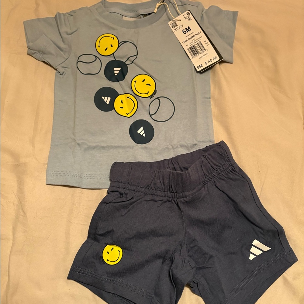 Adidas Light Blue Tee and Dark Blue Shorts Set